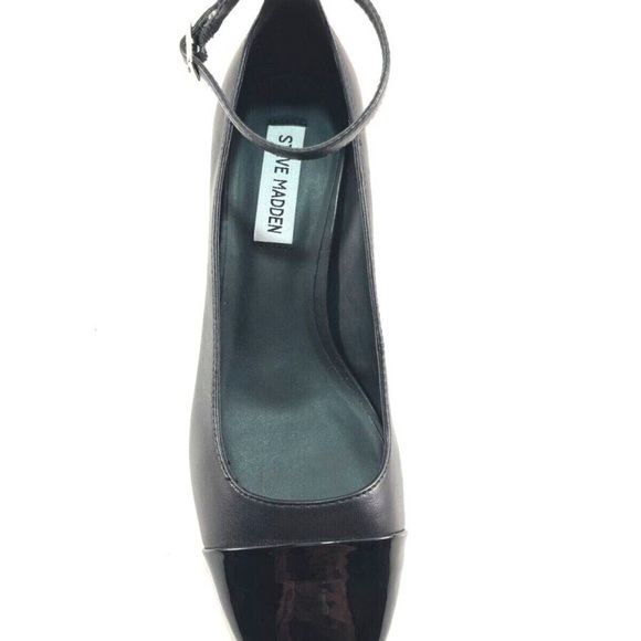 🆕Steve Madden women’s Eli Black Leather Mid Block C Heel Ankle Strap SZ 10 - Picture 2 of 6